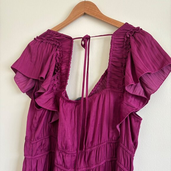 Anthropologie En Saison Flutter Puff Sleeve Maxi Dress Raspberry NWT Size XL - Picture 6 of 11